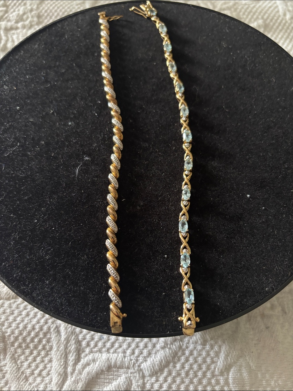 Sterling silver with gold overlay diamond and Blue Topaz Stone Tennis Bracelets